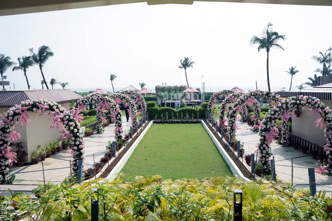 Wedding setup on the beachfront event lawn